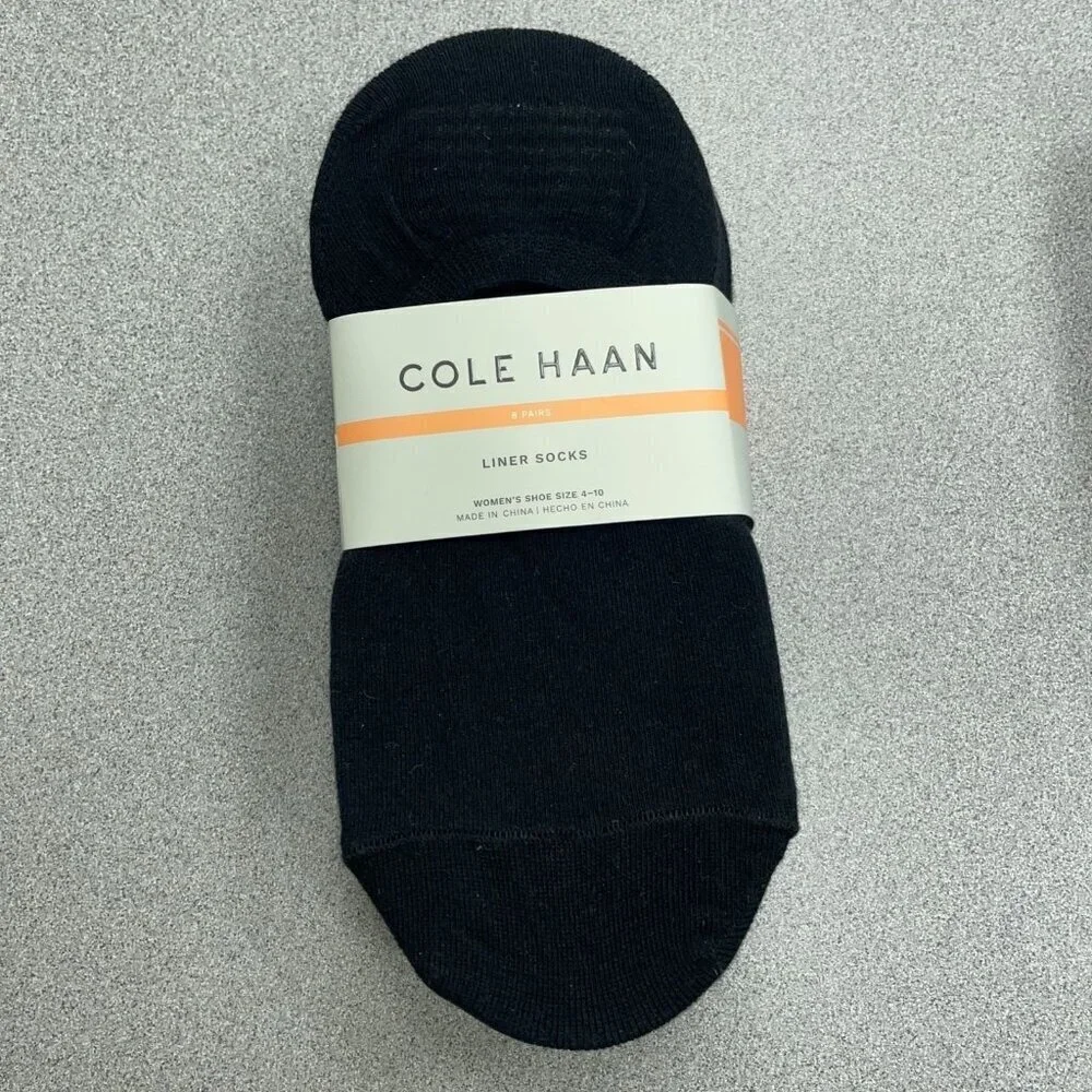 NEW Cole Haan Women's Size 9-11 Liner Socks 8-Pack Stretch Non-Slip Heel Black